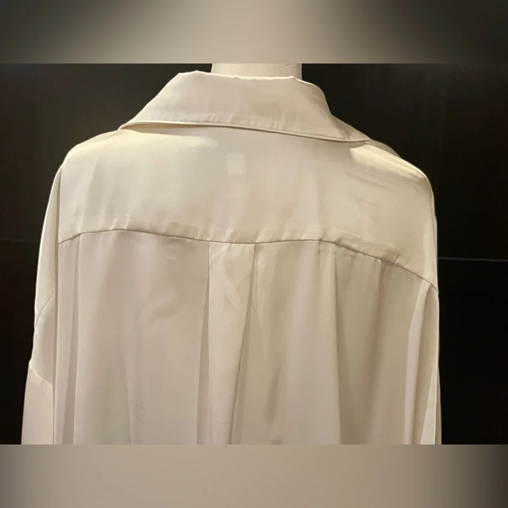 Anthropologie Hutch tie front satin blouse. Button down, lapel collar. Size 1X - Picture 9 of 12